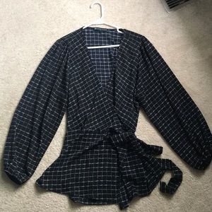Black and white striped wrap blouse